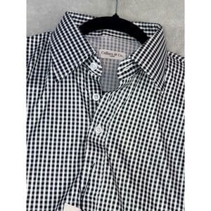 Collars & Co Mens Large Black White Gingham Check Short Sleeve Button Down Shirt